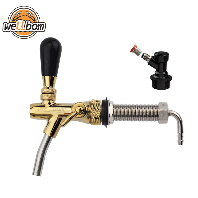 Multifunction Adjustable Beer Tap Faucet , Chrome Plating Beer Shank 4'' with Flow Control, Liquid Ball Lock Post